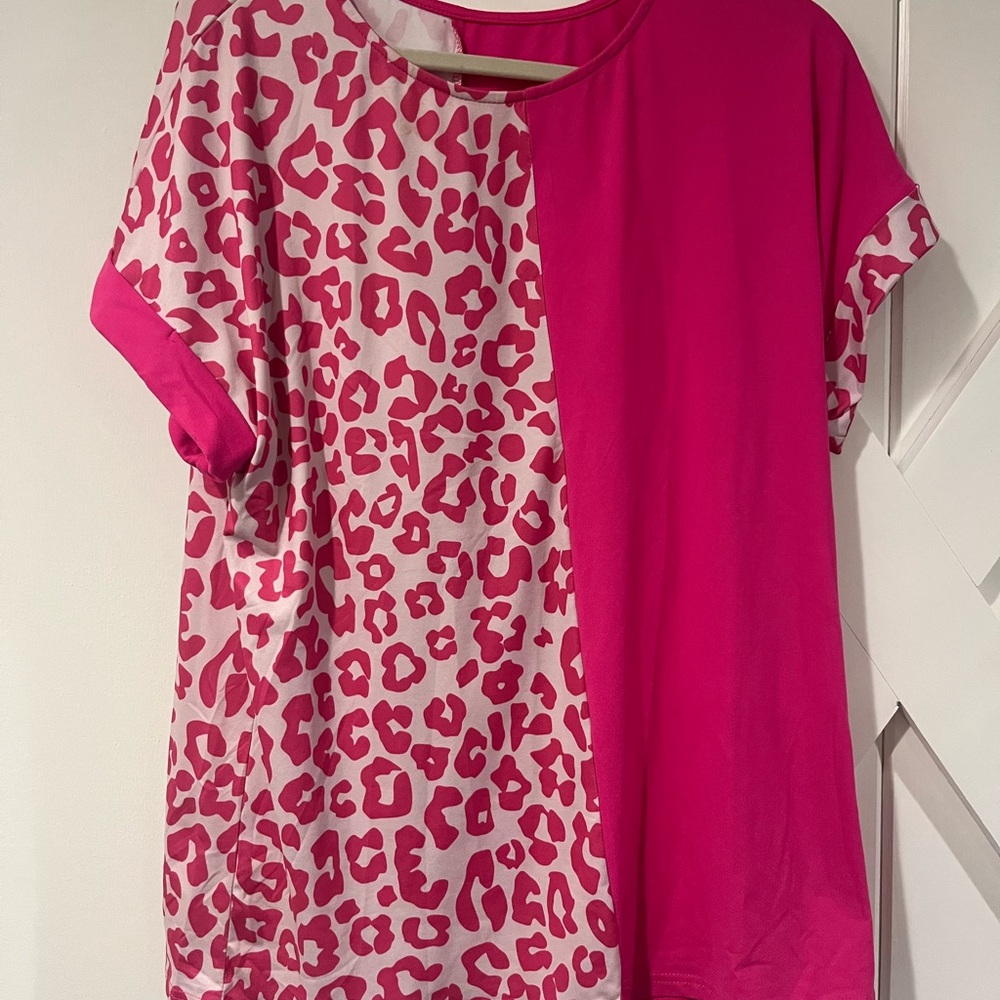 Pink Leopard Print Short Sleeve Top